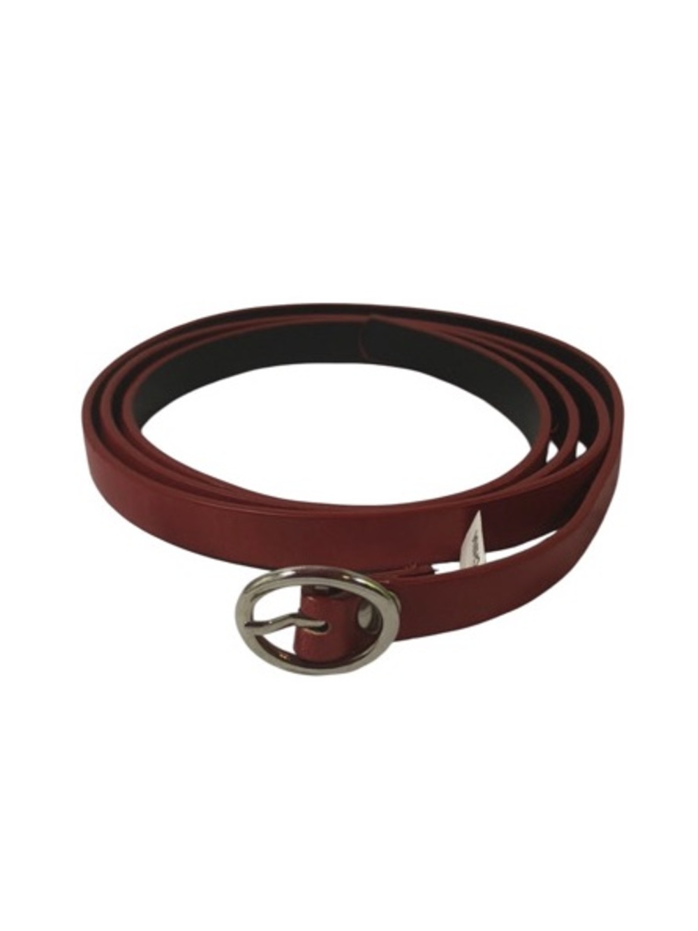 Faux Leather Red Skinny Belt with Silver Buckle
